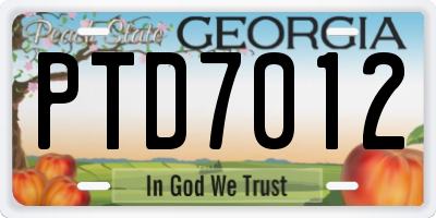 GA license plate PTD7012