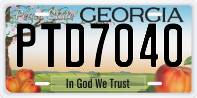 GA license plate PTD7040