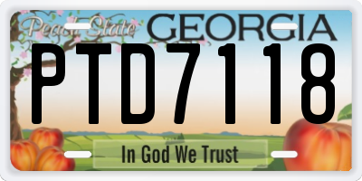 GA license plate PTD7118