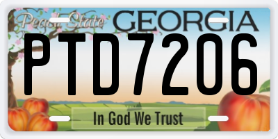 GA license plate PTD7206