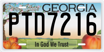 GA license plate PTD7216