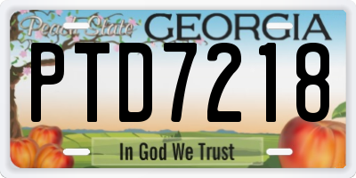GA license plate PTD7218