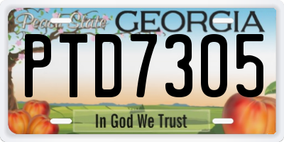 GA license plate PTD7305