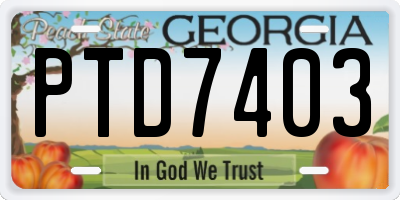 GA license plate PTD7403