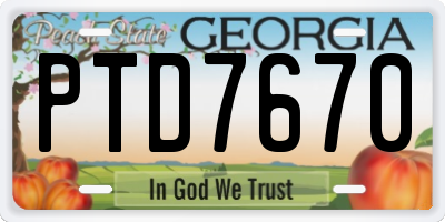 GA license plate PTD7670
