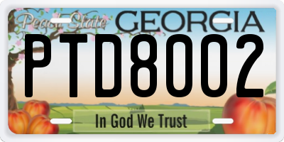 GA license plate PTD8002