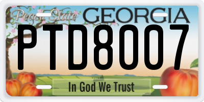 GA license plate PTD8007