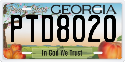 GA license plate PTD8020