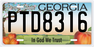 GA license plate PTD8316