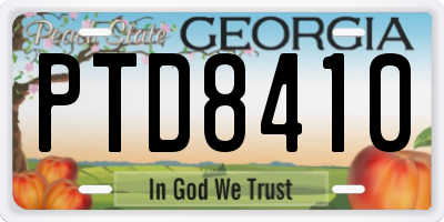 GA license plate PTD8410