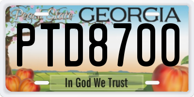 GA license plate PTD8700