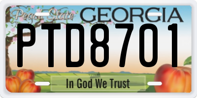 GA license plate PTD8701