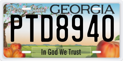 GA license plate PTD8940