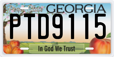 GA license plate PTD9115