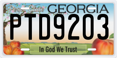 GA license plate PTD9203