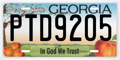 GA license plate PTD9205