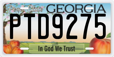 GA license plate PTD9275