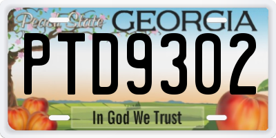 GA license plate PTD9302