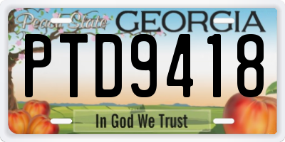 GA license plate PTD9418
