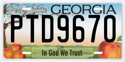 GA license plate PTD9670