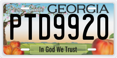 GA license plate PTD9920