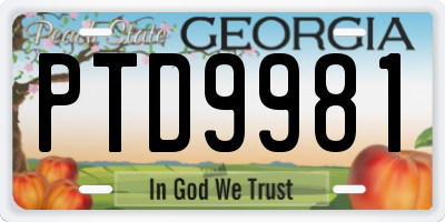 GA license plate PTD9981