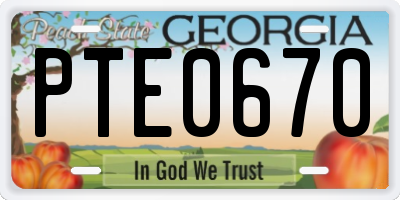 GA license plate PTE0670