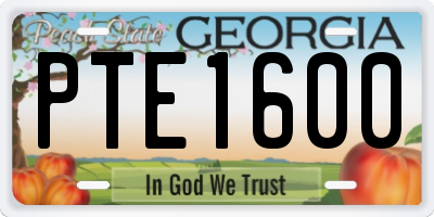 GA license plate PTE1600