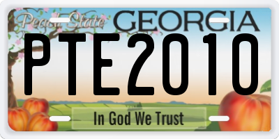 GA license plate PTE2010