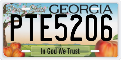 GA license plate PTE5206