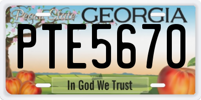 GA license plate PTE5670