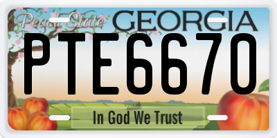 GA license plate PTE6670