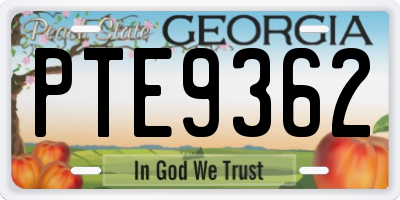 GA license plate PTE9362