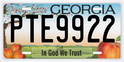 GA license plate PTE9922