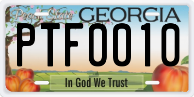 GA license plate PTF0010