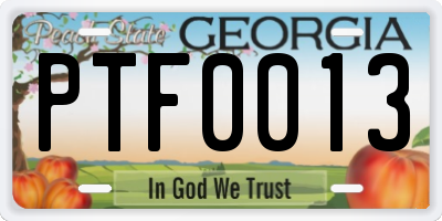 GA license plate PTF0013