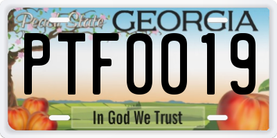 GA license plate PTF0019