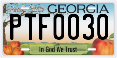 GA license plate PTF0030