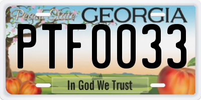 GA license plate PTF0033