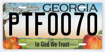 GA license plate PTF0070
