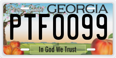 GA license plate PTF0099