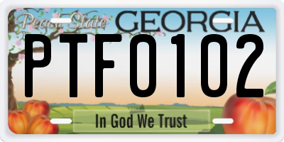 GA license plate PTF0102