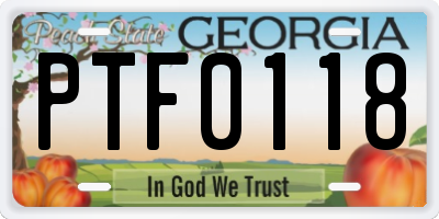 GA license plate PTF0118