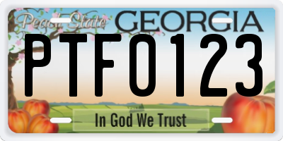GA license plate PTF0123