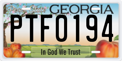 GA license plate PTF0194