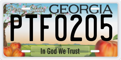 GA license plate PTF0205