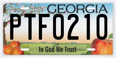 GA license plate PTF0210