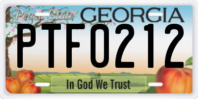 GA license plate PTF0212