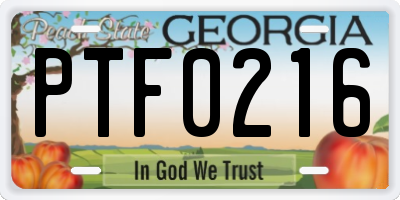 GA license plate PTF0216