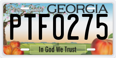 GA license plate PTF0275